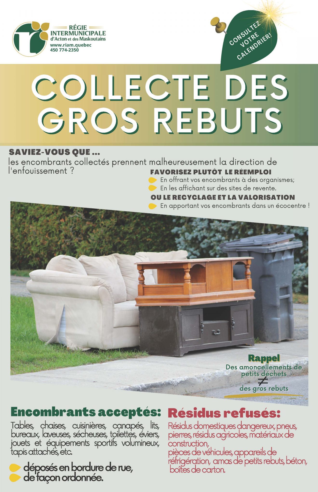 Prochaine collecte des gros rebuts 16 mai 2023 Municipalité d'Upton